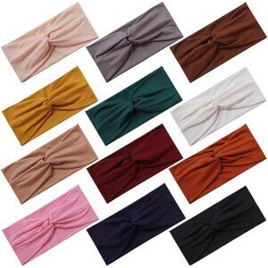 12 Pcs Stretchy Headbands for Women, Absorbed Sport Headband Soft Twist Knotted